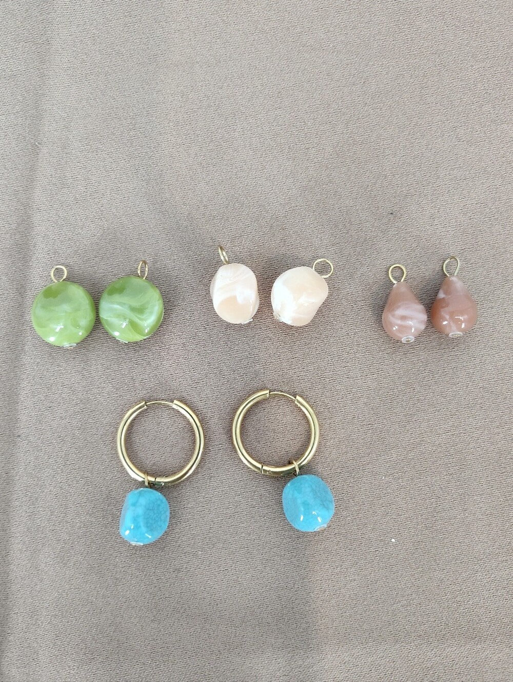 Women's Multi-Color Stone Charm Earrings - Green, Cream, Brown, Blue